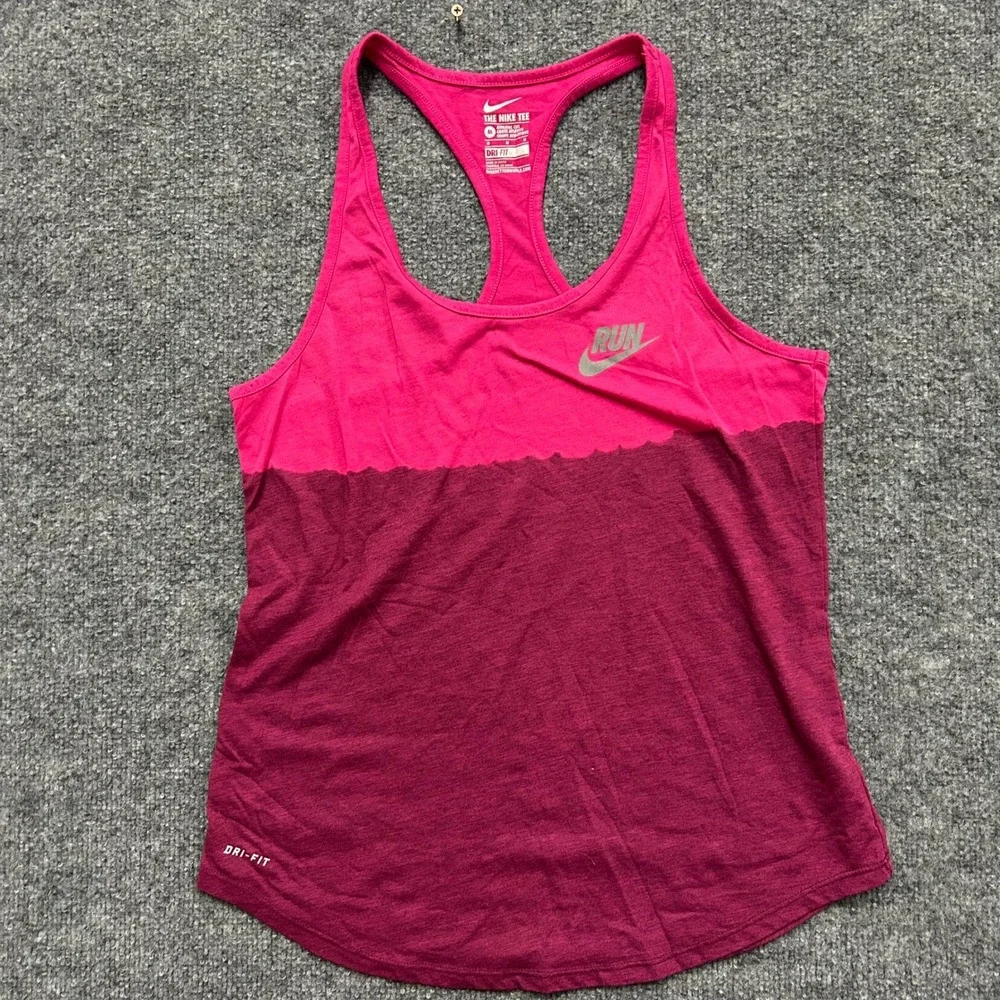 Nike Tank Top Womens Size M Pink Colorblock Dri-Fit Running Racerback Athletic